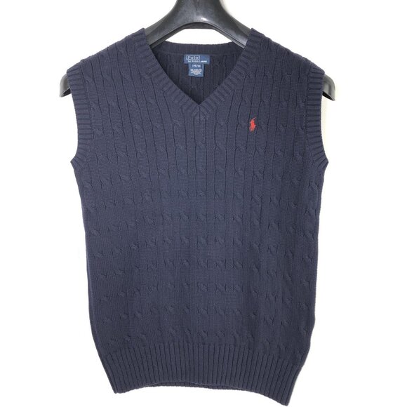 Polo Ralph Lauren Men Navy Sweater Vest Size L (16 - 18) Preppy Academia Luxury - Picture 1 of 5